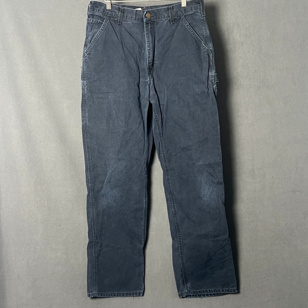 Vtg Y2K Carhartt B01 BLK Double Knee Black Canvas Carpenter Pants Mens 34x34 - Picture 1 of 6